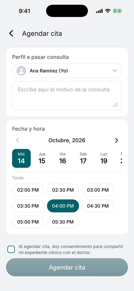 Agendar una cita en la app
